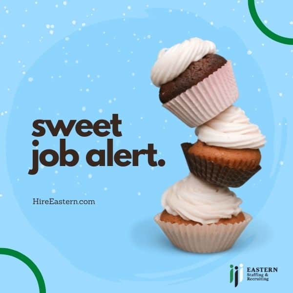 Blue background cupcake image "sweet job alert"